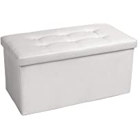 Los mejores  - COSYLAND Banco otomano con almacenaje 76 x 38 x 38 cm Otomano Blanco para habitación Reposapiés otomano de Cuero…